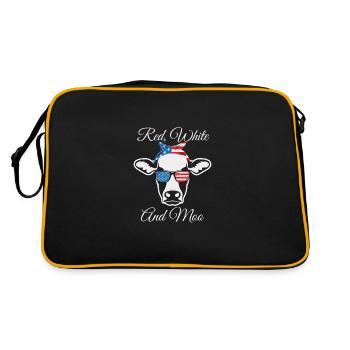 Rotwittchen und Moo Patriotische Kuh USA Flagge lu - Retro Tasche - Schwarz/Gold - Hinten