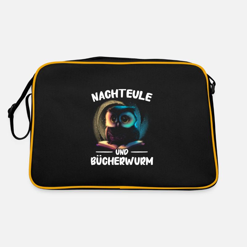 Nachteule Eule Eulen Vogel - Retro Tasche - Schwarz/Gold