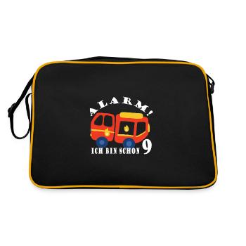 Alarm ich bin schon 9 Feuerwehr - Retro Tasche - Schwarz/Gold - Hinten