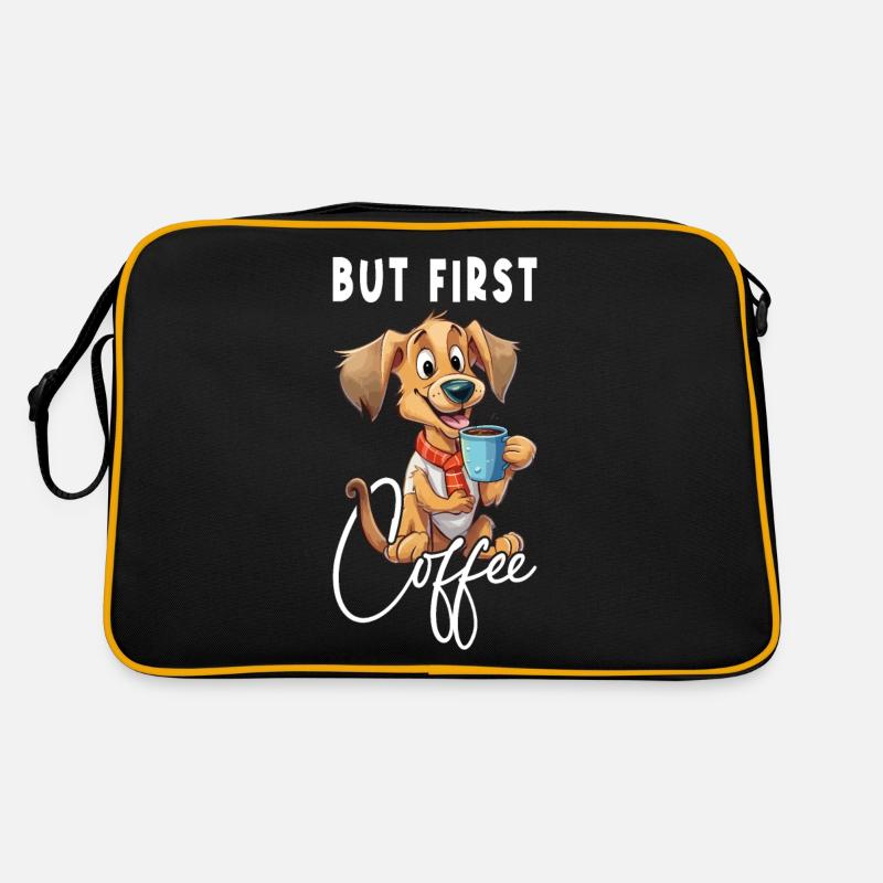 Café de chien mais premier animal de café disant drôle - Sac Retro - noir/or