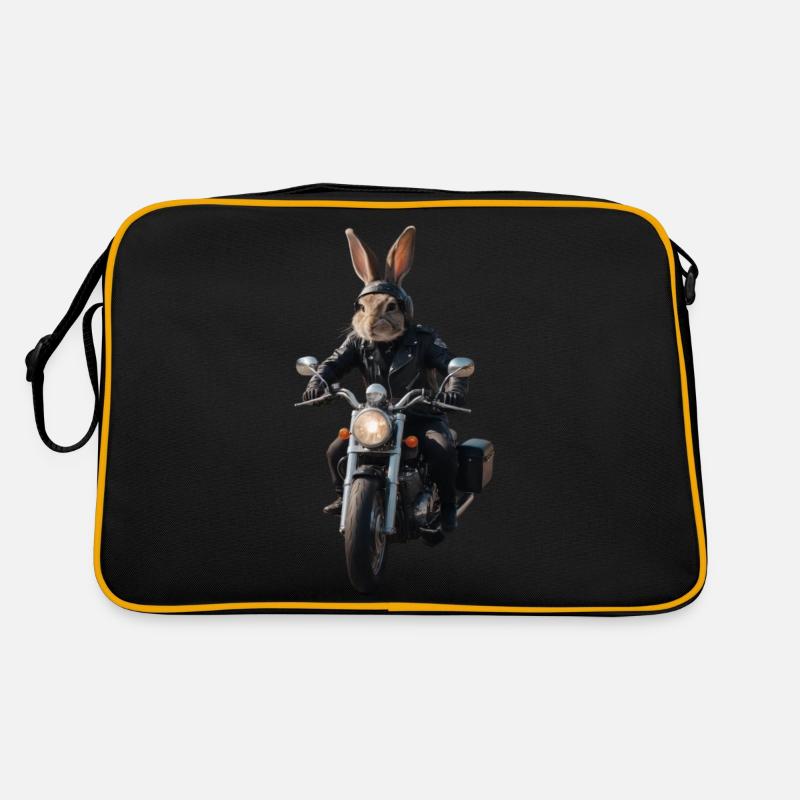 Biker Hase - Retro Tasche - Schwarz/Gold