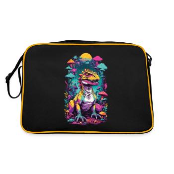 Psychedelic Mushroom Dino Aesthetic Festival Design - Retro Bag - black/gold - Back