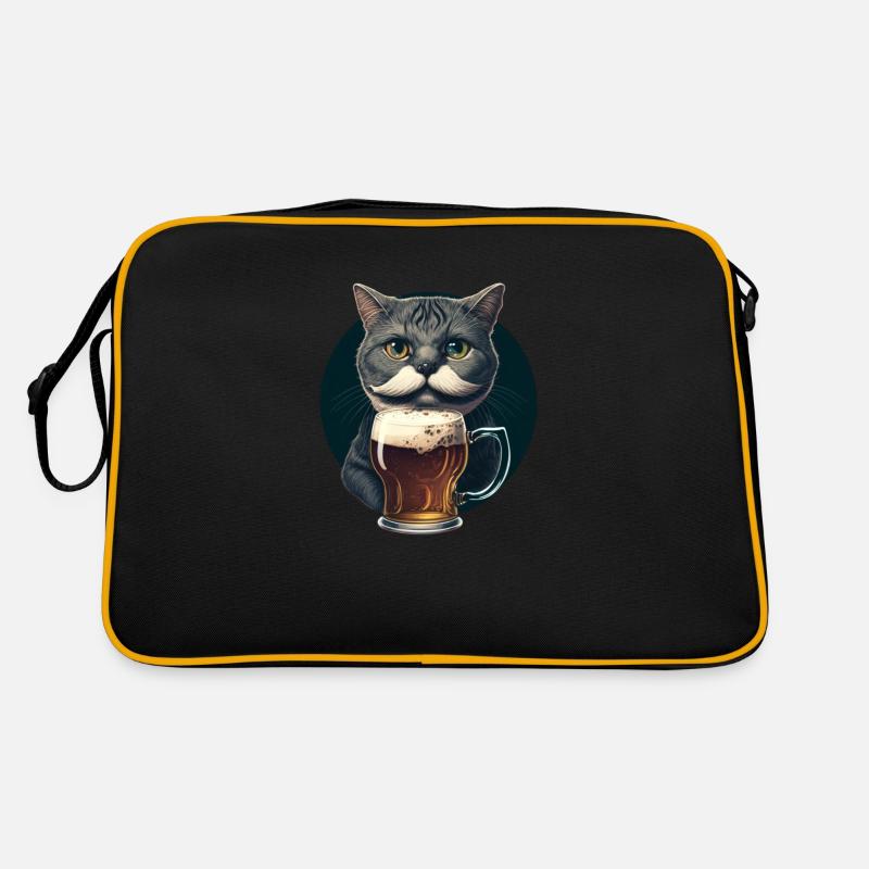 Katze mit Bier Retro Tasche