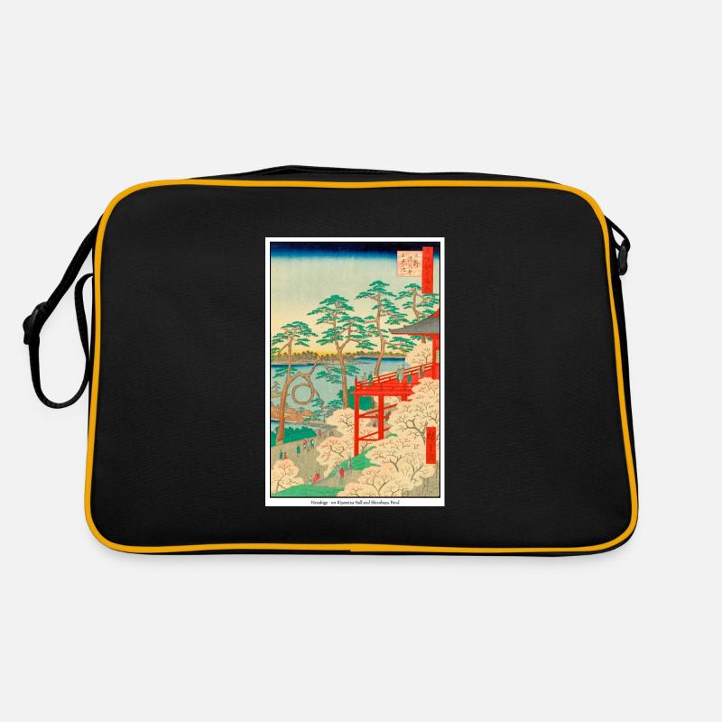 Japanische Kunst Hiroshige - Retro Tasche - Schwarz/Gold