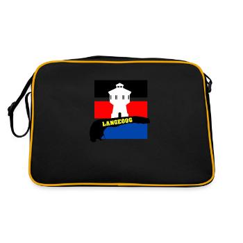 Langeoog mit Wasserturm, Fahne & Umriss - Retro Tasche - Schwarz/Gold - Hinten