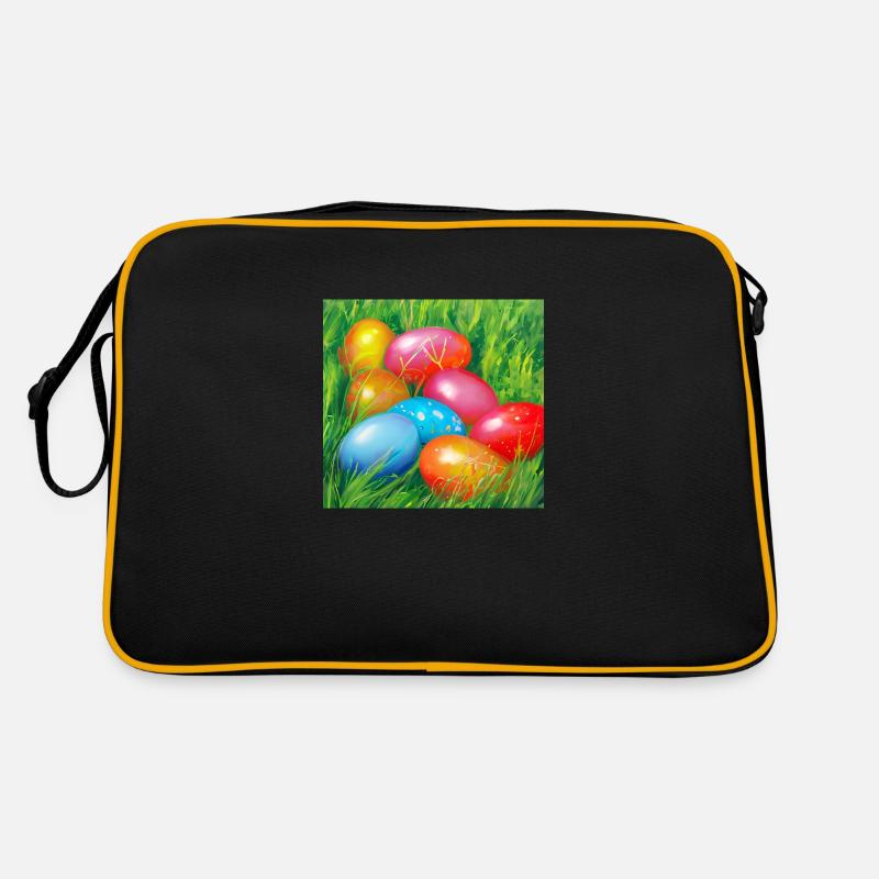 Farbenfrohe Ostereier - Retro Tasche - Schwarz/Gold