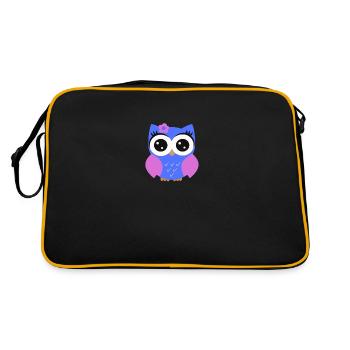 Eule lila blau - Retro Tasche - Schwarz/Gold - Hinten
