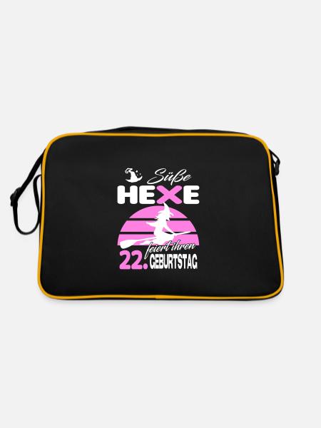 22 Jahre Geburtstag Frau Hexe Süß Süss Jahrestag - Retro Tasche - Schwarz/Gold - Hinten