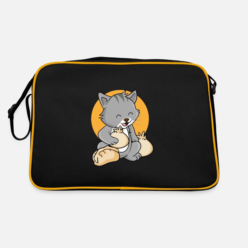 Katze Dumpling - Retro Tasche - Schwarz/Gold