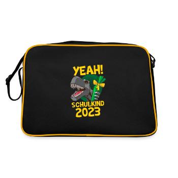 Yeah! Schulkind 2023 Dino Einschulung - Retro Tasche - Schwarz/Gold - Hinten