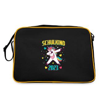 Schulkind 2023 Einhorn Einschulung - Retro Tasche - Schwarz/Gold - Hinten