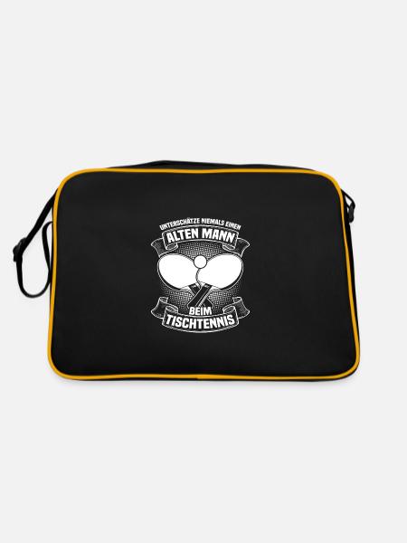 Einen alten Mann Tischtennis Tischtennisspieler - Retro Tasche - Schwarz/Gold - Hinten