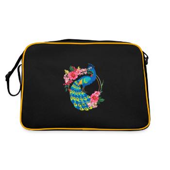 Paon oiseau animal fleur fleurs fleurs couronne de fleurs - Sac Retro - noir/or - Dos