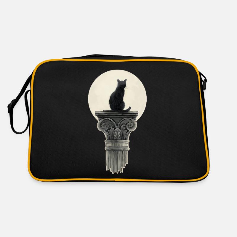 Schwarz Katze - Retro Tasche - Schwarz/Gold