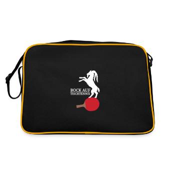 Tennis Ziege lustiger Spruch Bock auf Tischtennis - Retro Tasche - Schwarz/Gold - Hinten