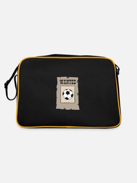 wanted Football will Fußball Fussball Soccer Ball - Retro Tasche - Schwarz/Gold - Hinten