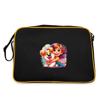 Girl with cute dog - Retro Bag - black/gold - Back