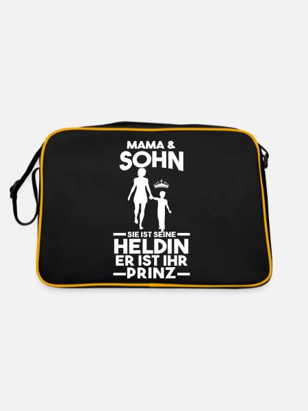 Mama Und Sohn Mutter Muttertag - Retro Tasche - Schwarz/Gold - Hinten