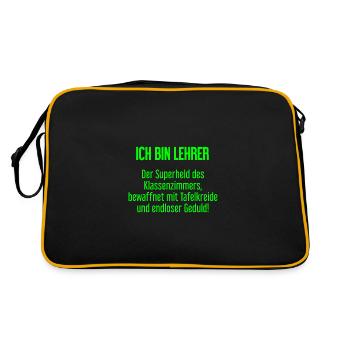 Lehrer - Der Superheld des Klassenzimmers! - Retro Tasche - Schwarz/Gold - Hinten