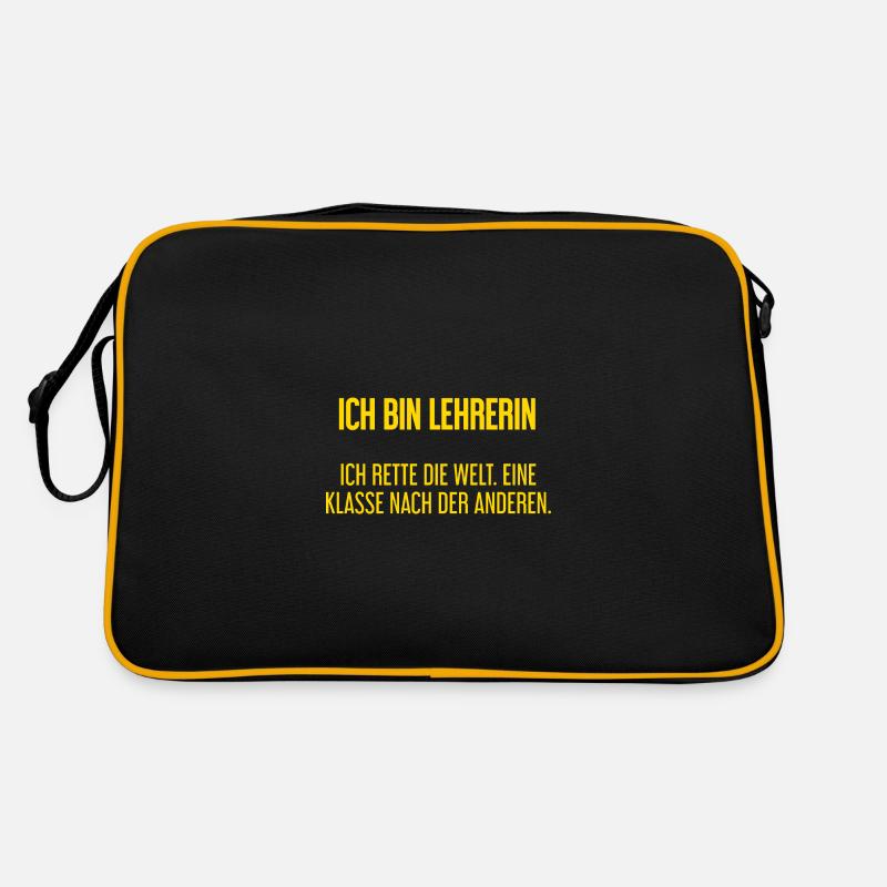 Ich bin Lehrerin - ich rette die Welt - Retro Tasche - Schwarz/Gold