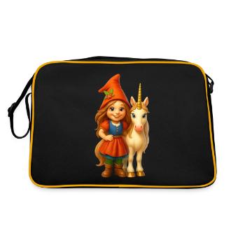 Super süße Zwergin mit Einhorn - Retro Tasche - Schwarz/Gold - Hinten