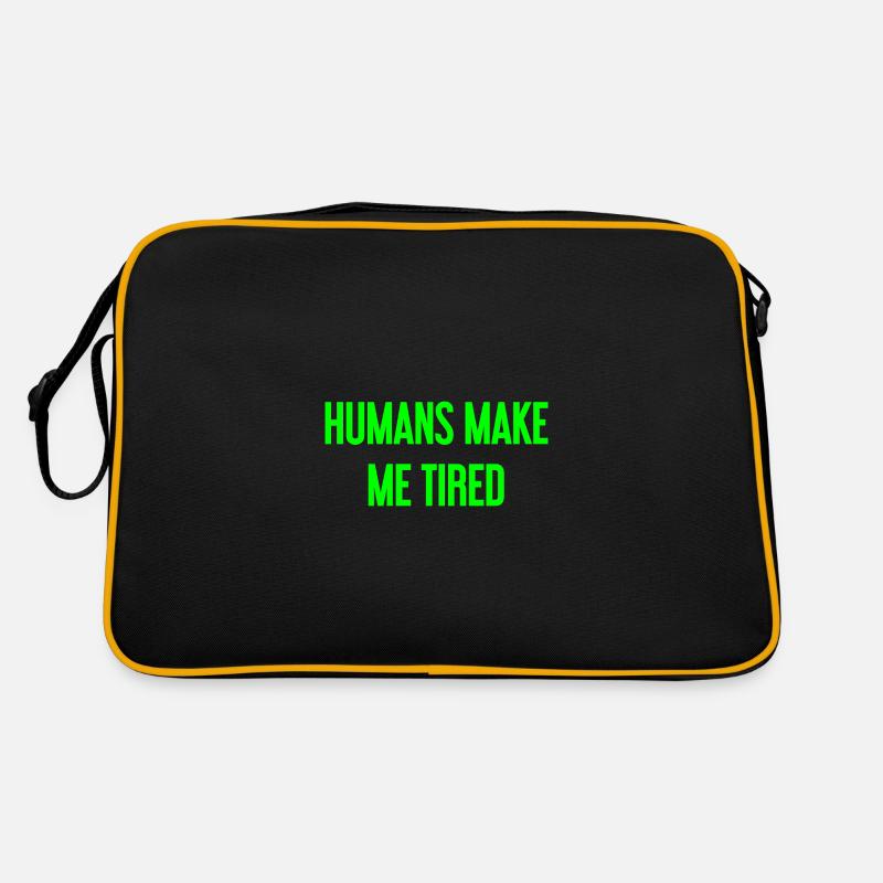 Menschen machen müde - Lustiger Spruch - Retro Tasche - Schwarz/Gold