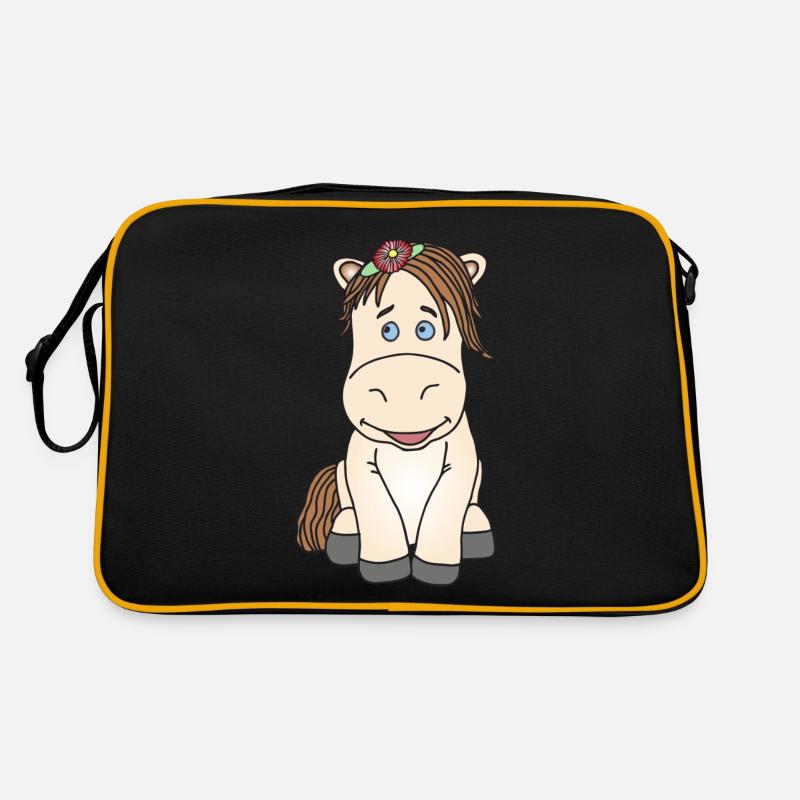Super süßes Pferd mit Blume - Retro Tasche - Schwarz/Gold
