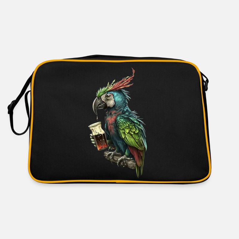 Lustiger Biertrinker, der coole Papagei Retro Tasche