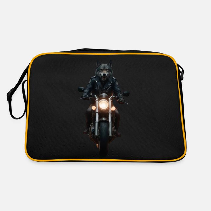 Biker wolf on his motorcycle Retro Bag
