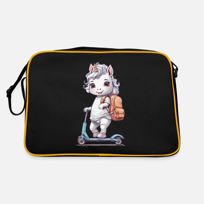 Einhorn Schüler Schulkind mit Roller Schule Design Retro Tasche