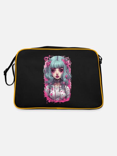 Kawaii Psycho Goth Girl Pastel Aesthetic Design - Retro Bag - black/gold - Back