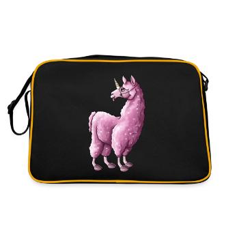 Pink llama llama unicorn illustration - Retro Bag - black/gold - Back