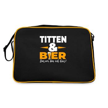 Titten & Bier Darum bin ich hier - Retro Tasche - Schwarz/Gold - Hinten