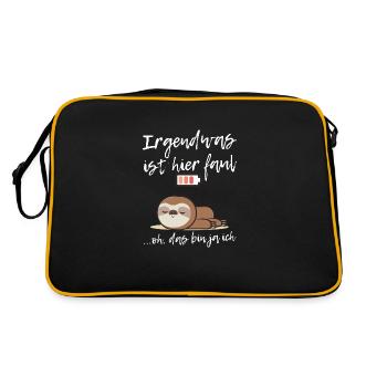 Faultier liegend Akku leer - Retro Tasche - Schwarz/Gold - Hinten