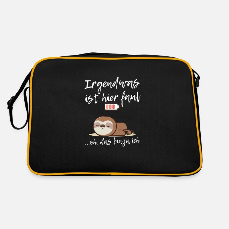 Faultier liegend Akku leer - Retro Tasche - Schwarz/Gold