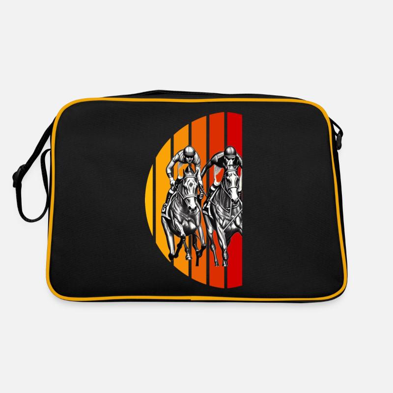 Courses de chevaux Vintage Dessin Coucher de soleil - Sac Retro - noir/or