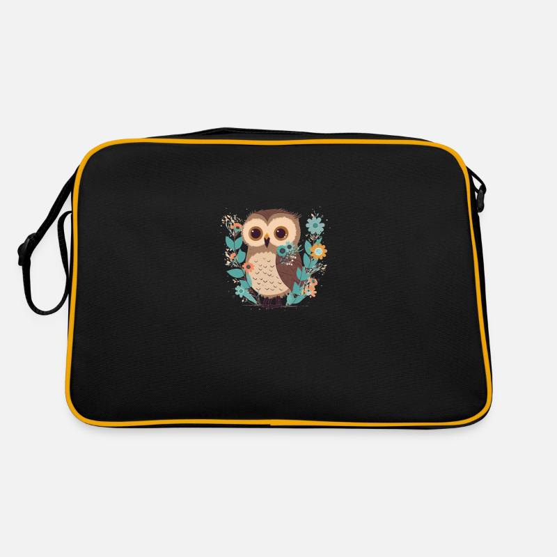 Süße Eule im Blumenwald 4 - Retro Tasche - Schwarz/Gold