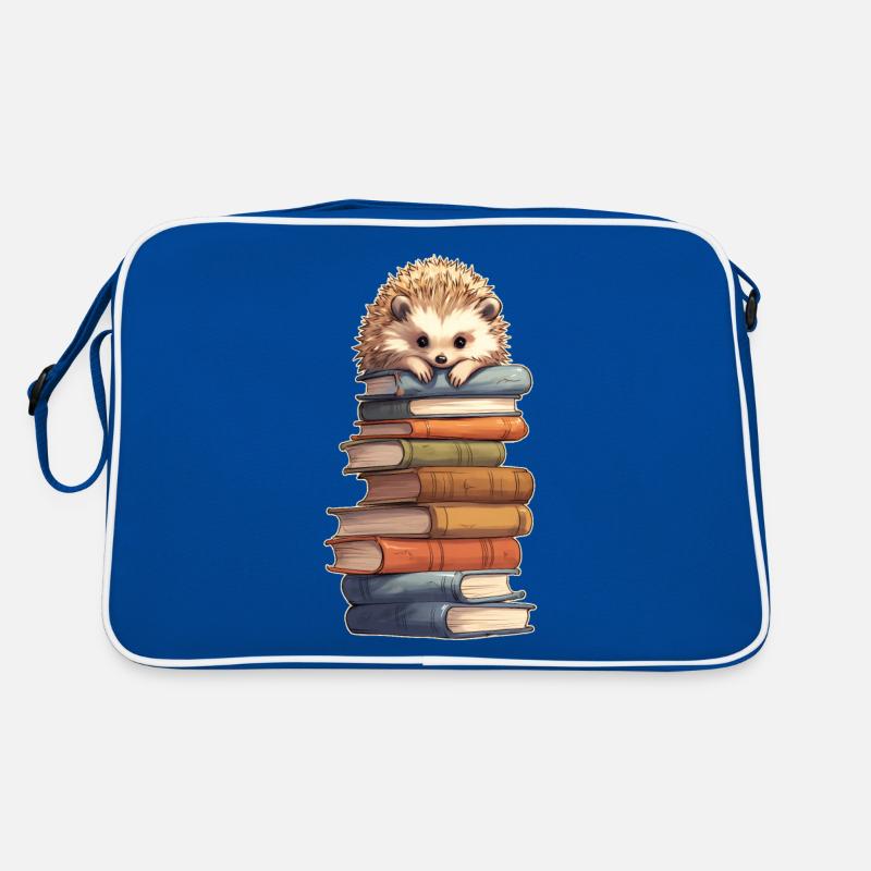 Hedgehog on stack of books Retro Bag