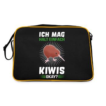 Kiwi Vogel Schnepfenstrauß Kiwis Neuseeland lustig - Retro Tasche - Schwarz/Gold - Hinten