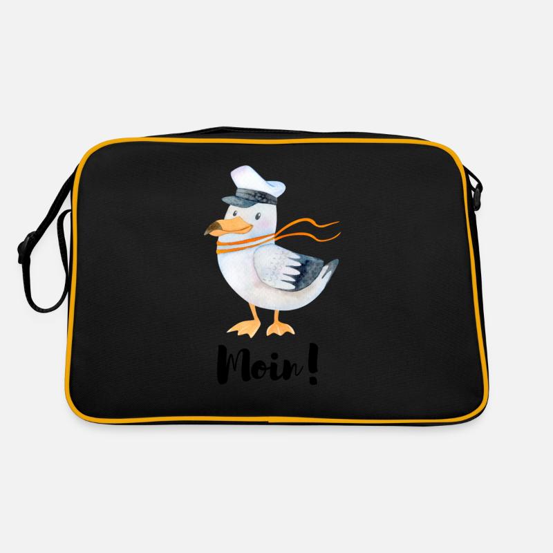 Moin von der Nordsee - Retro Tasche - Schwarz/Gold