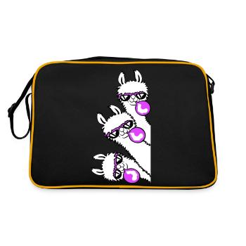 3 Lamas Kaugummi Team Crew Freunde gucken seitlich - Retro Tasche - Schwarz/Gold - Hinten