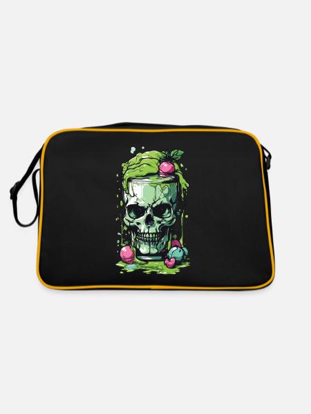 Giftiger Gothic Skull Becher Halloween Design - Retro Tasche - Schwarz/Gold - Hinten