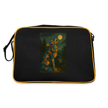 Wolf heult Mond an - Retro Tasche - Schwarz/Gold - Hinten