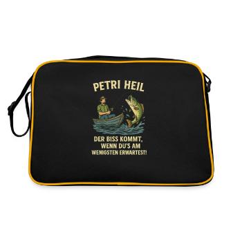 Petri Heil an alle Angelfreunde - Retro Tasche - Schwarz/Gold - Hinten