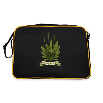Plantago lanceolata Botanical Wild Herb Design - Retro Bag - black/gold - Back
