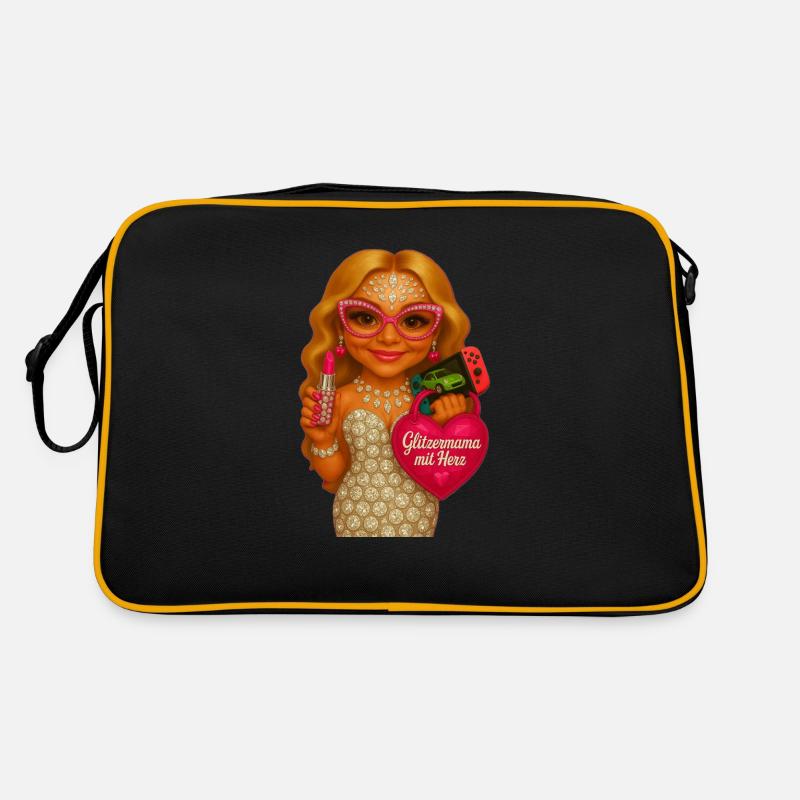 GlitzerMama mit Herz - Retro Tasche - Schwarz/Gold