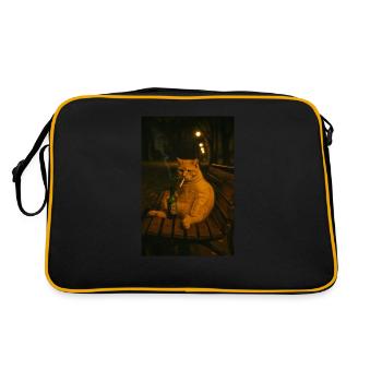 "Nachtschicht im Katzenviertel" - Retro Tasche - Schwarz/Gold - Hinten