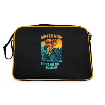 Rennradfahrerin Shirt Suffer Now Shine Summit - Retro Tasche - Schwarz/Gold - Hinten