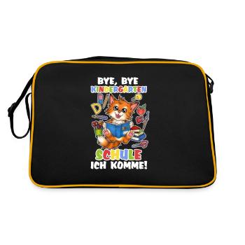Niedliche Katze Katzenkind mit Zuckertüte Schule - Retro Tasche - Schwarz/Gold - Hinten