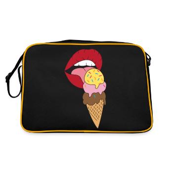 Rote Lippen die Eis schlecken Eiscreme - Retro Tasche - Schwarz/Gold - Hinten